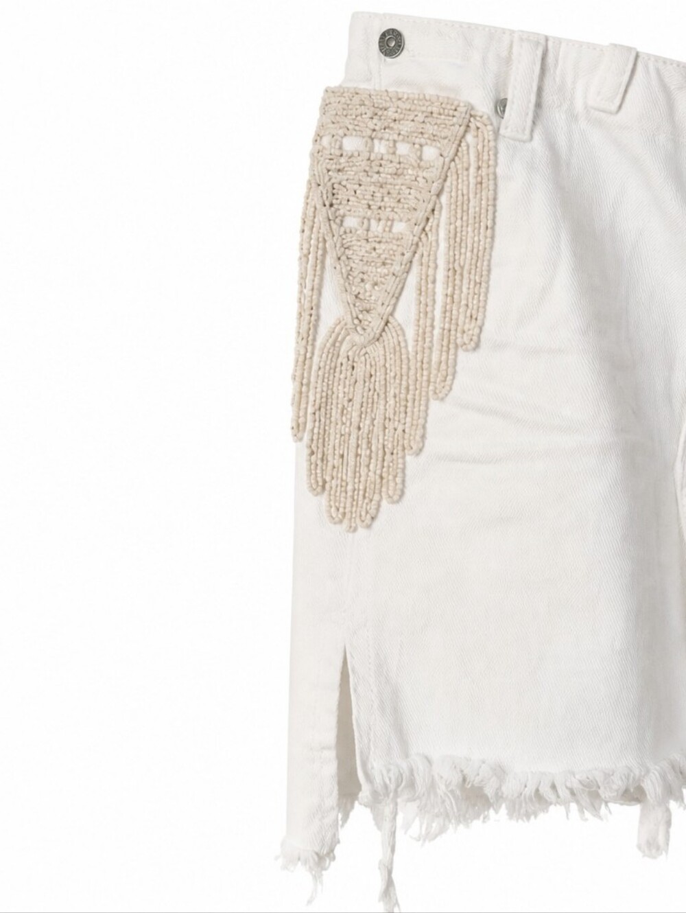 White Denim Skirt Movement By Free People with Fringe and Gold Accents - Picture 3 of 6